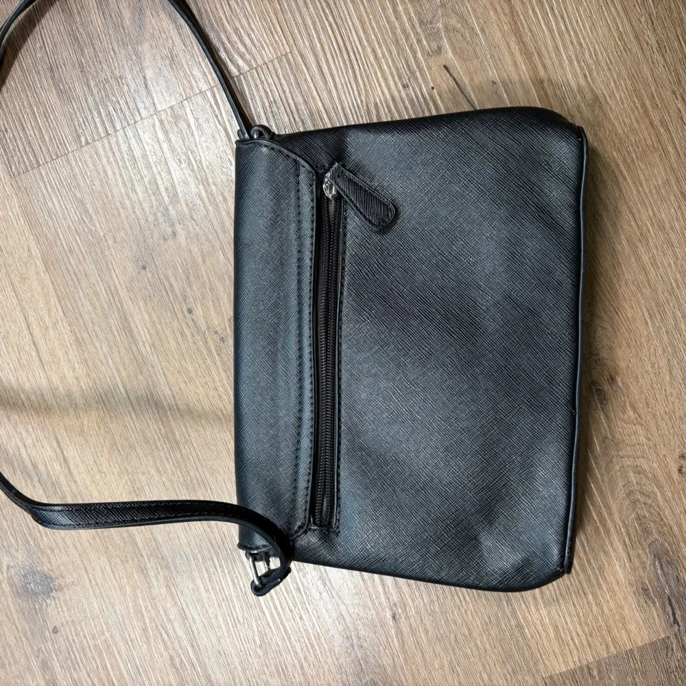 Black Saffiano Faux‎ Leather Crossbody Bag Envelope Flap Pocket